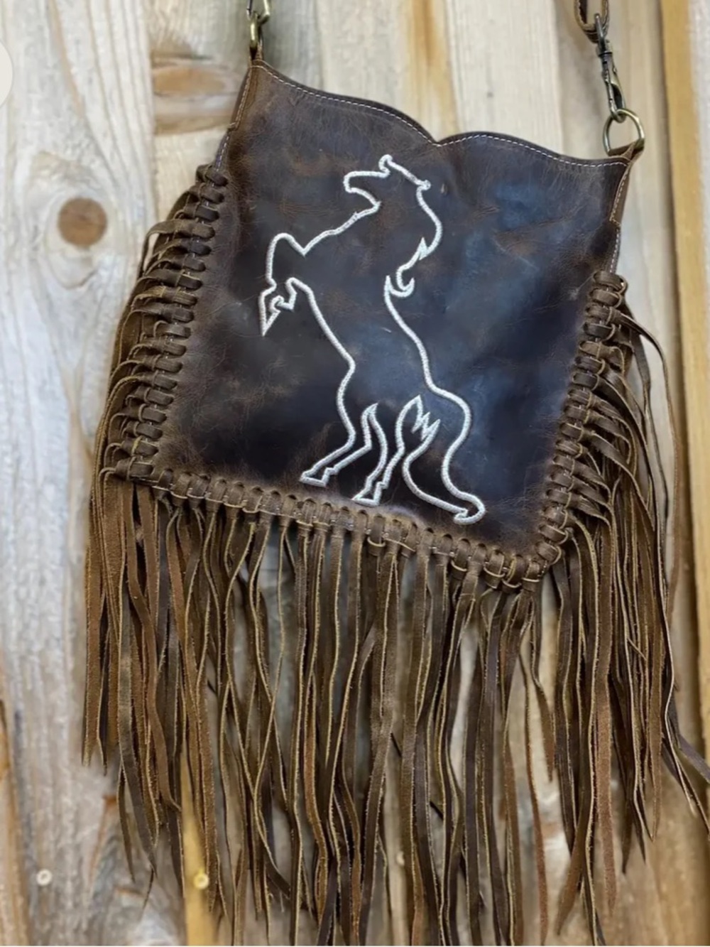 Artisan hand crafted Fringed Leather Horse Crossbody conceal carry RTL $295 NWOT - Picture 6 of 7